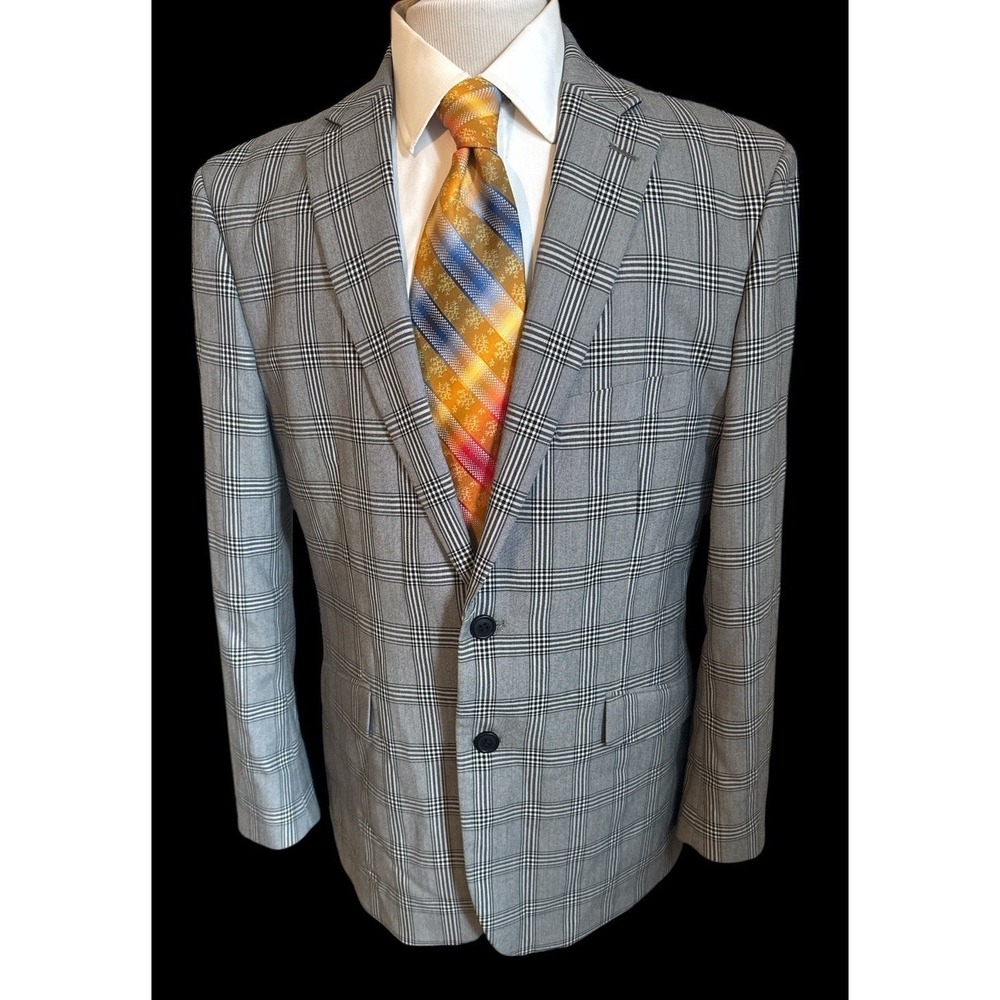 Kilburne Finch‎ Mens Gray Black Plaid Tailored Fit Blazer Jacket 46R Sport Coat